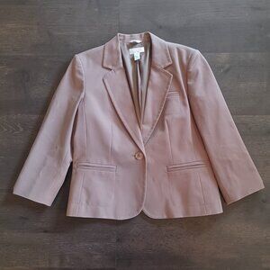Talbots Petites Womens Blazer Size 10 Tan Stretch Cotton Career Jacket Cropped